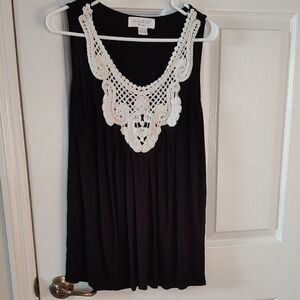 august silk Black Tank with White Crochet Bib